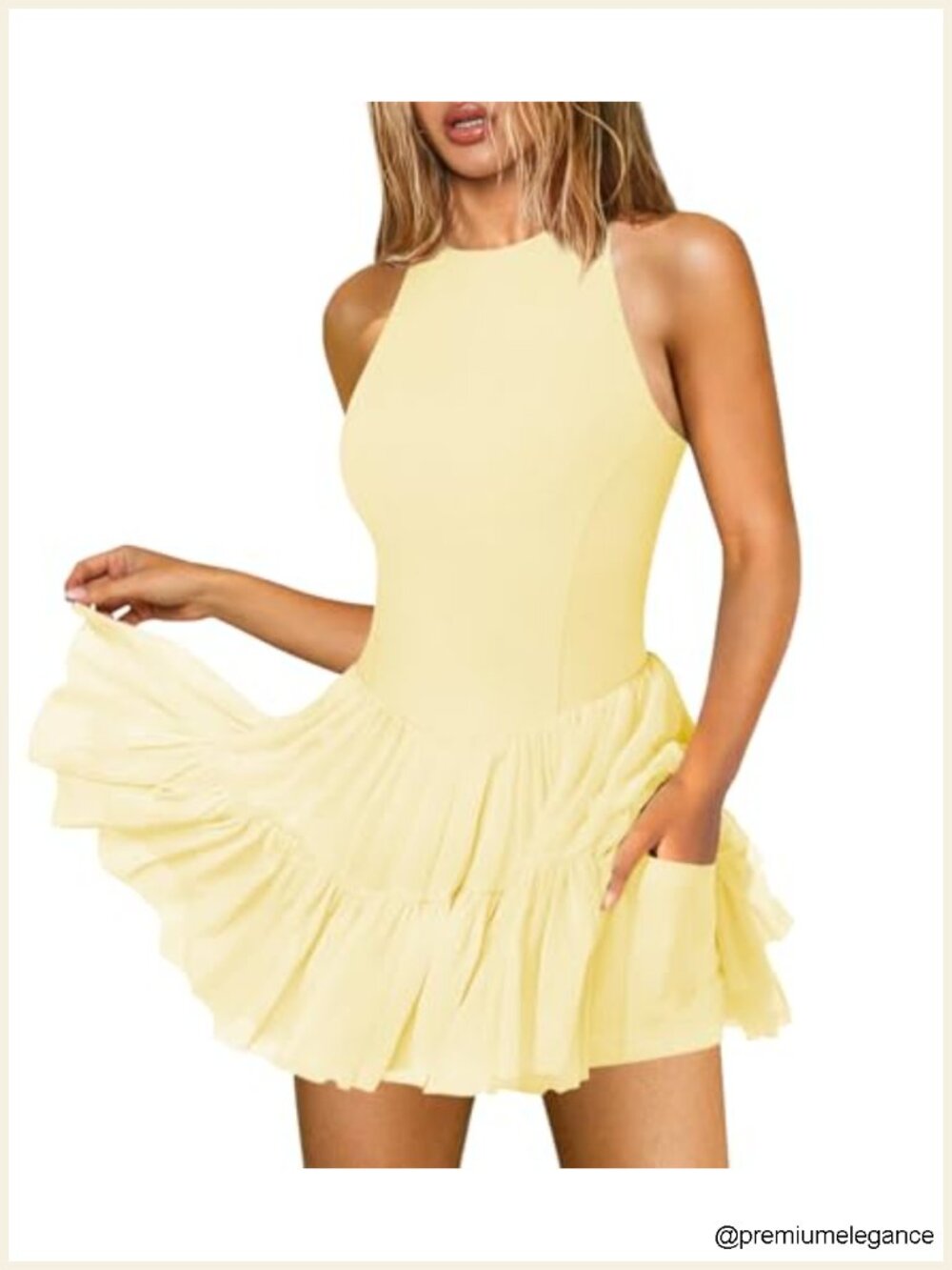 Women's Pleated Ruffle Tennis Dress with Built-in Shorts, Athletic Mini Tank